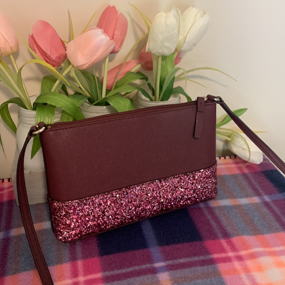 Kate Spade Burgundy and Pink Glitter Crossbody Bag - Picture 6 of 9
